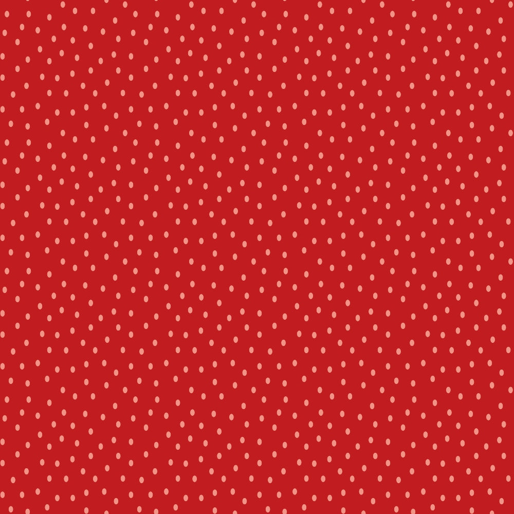 Red background with evenly spaced small white polka dots.