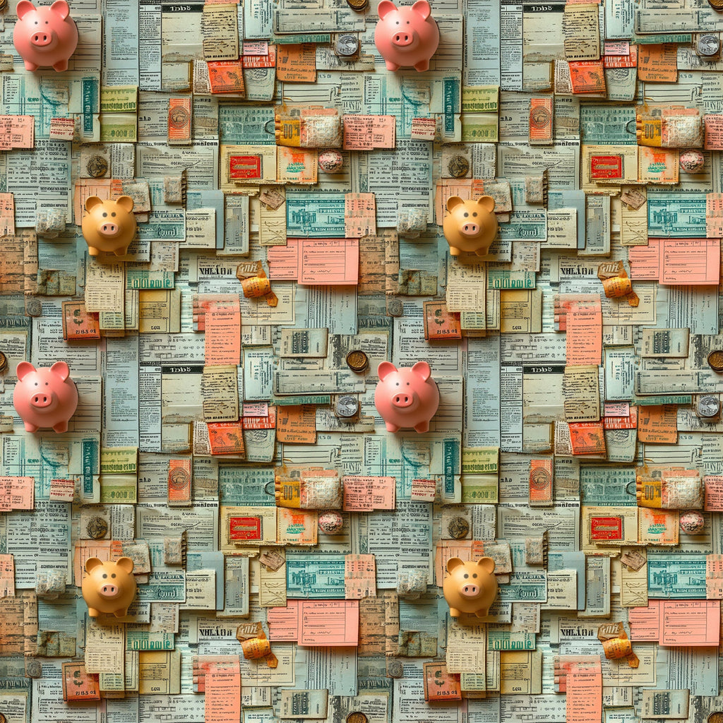 Piggy Bank Papers Pattern 2 Minky Fabric