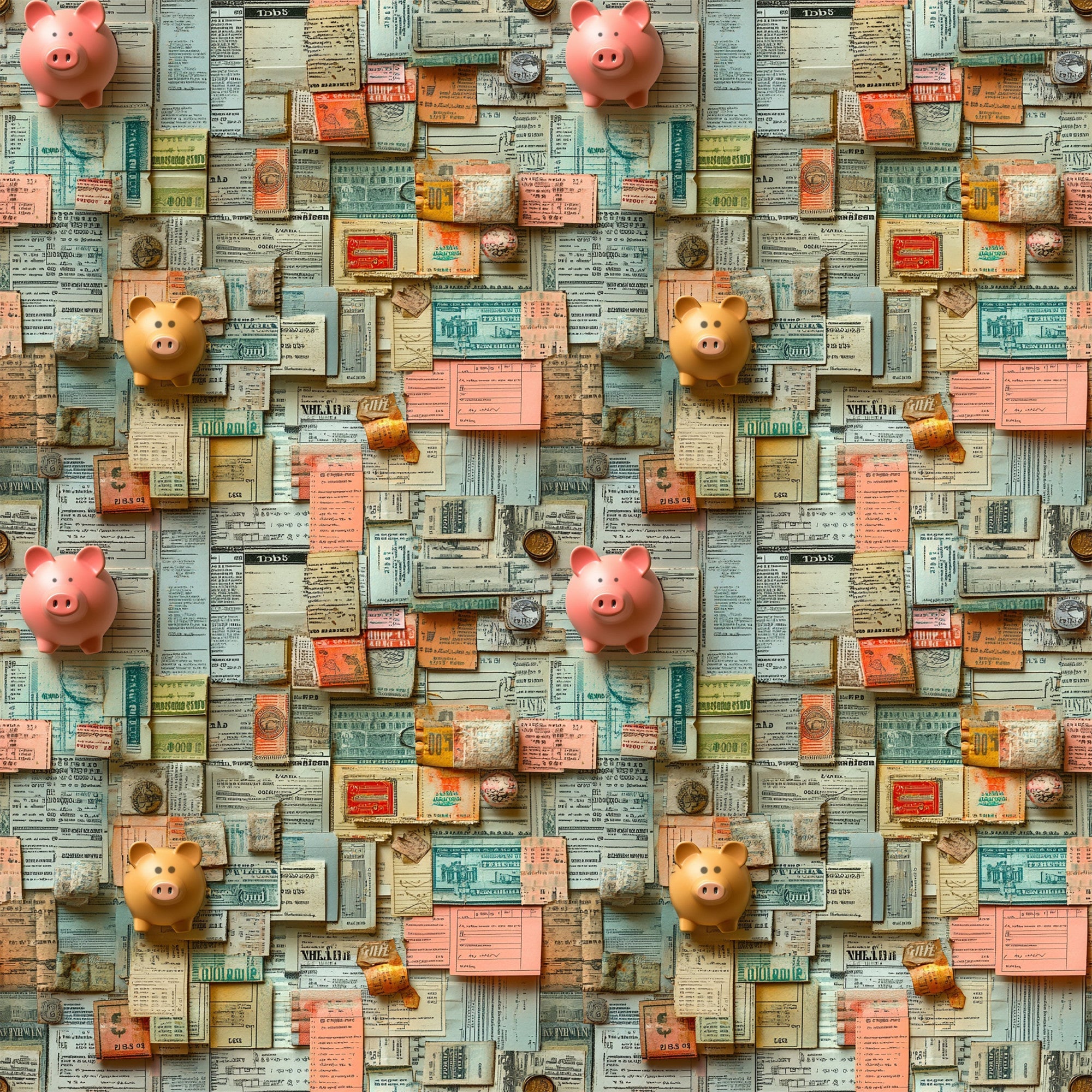 Piggy Bank Papers Pattern 2 Minky Fabric