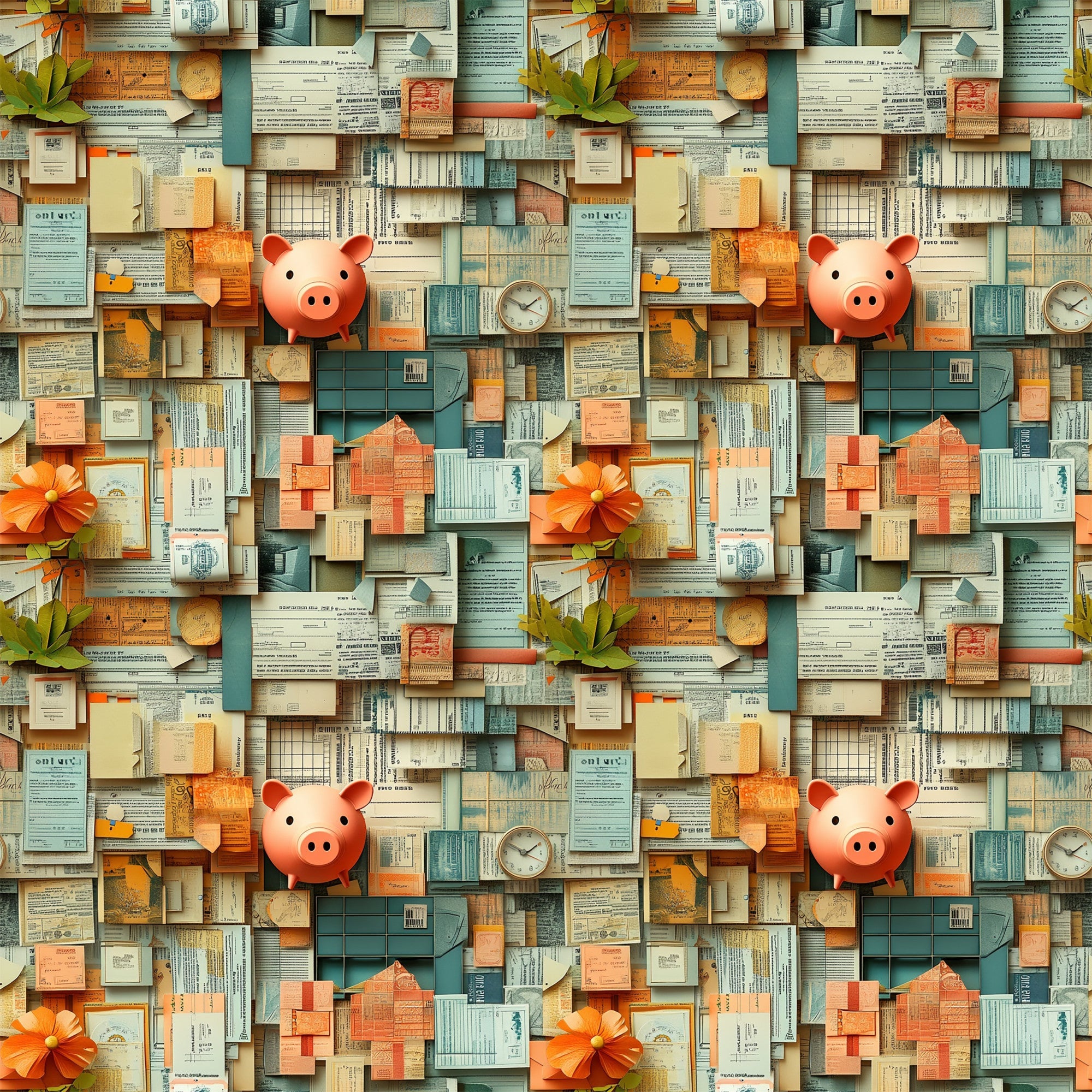 Piggy Bank Papers Pattern 3 Minky Fabric