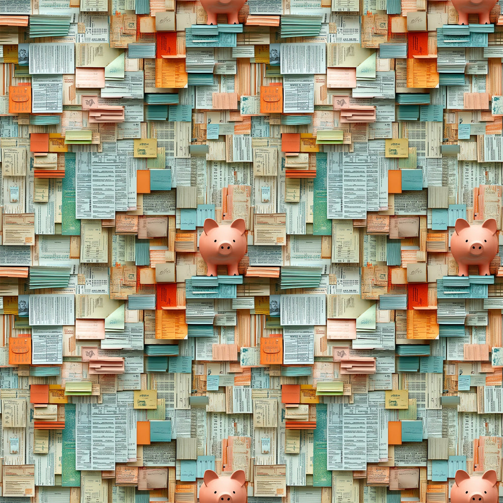 Piggy Bank Papers Pattern 4 Minky Fabric