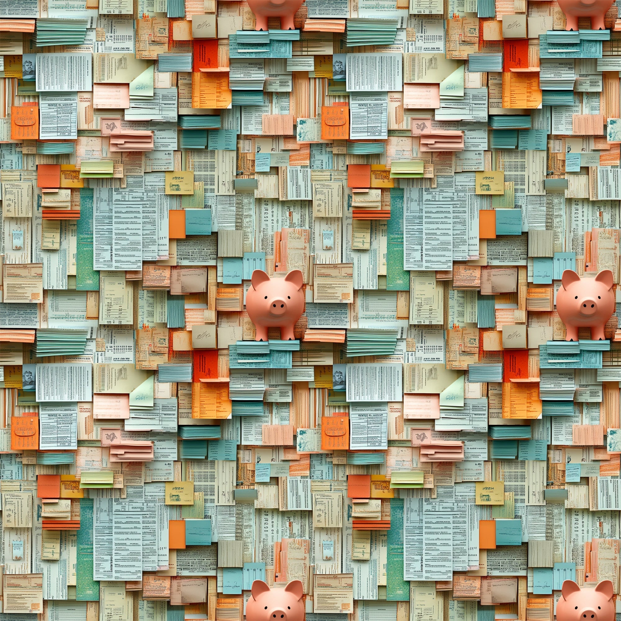 Piggy Bank Papers Pattern 4 Minky Fabric