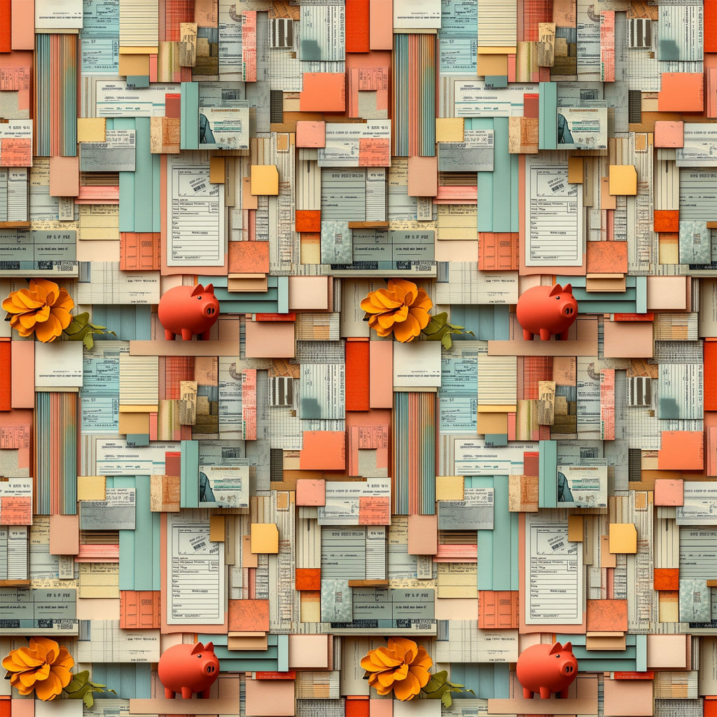 Piggy Bank Papers Pattern 5 Minky Fabric
