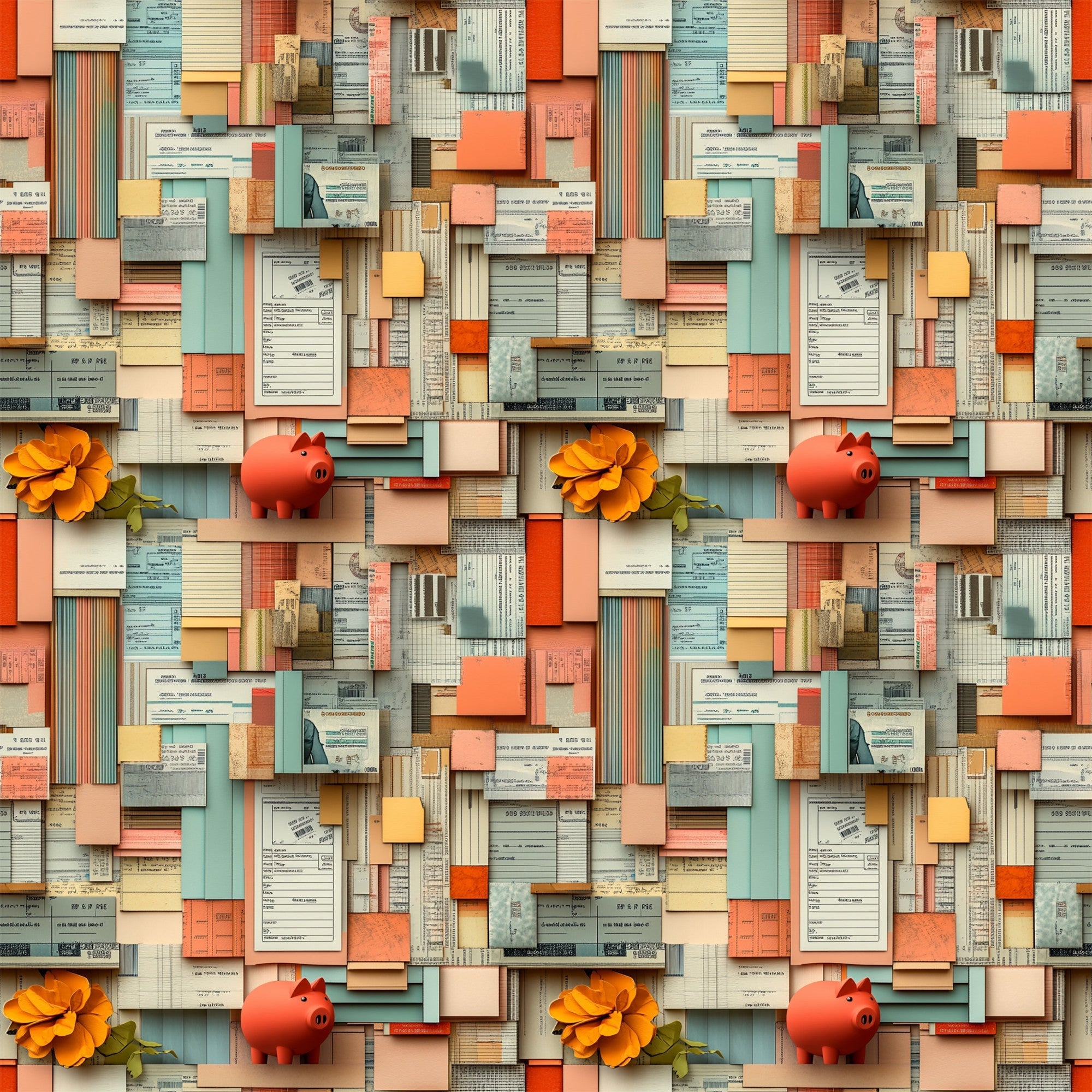 Piggy Bank Papers Pattern 5 Minky Fabric