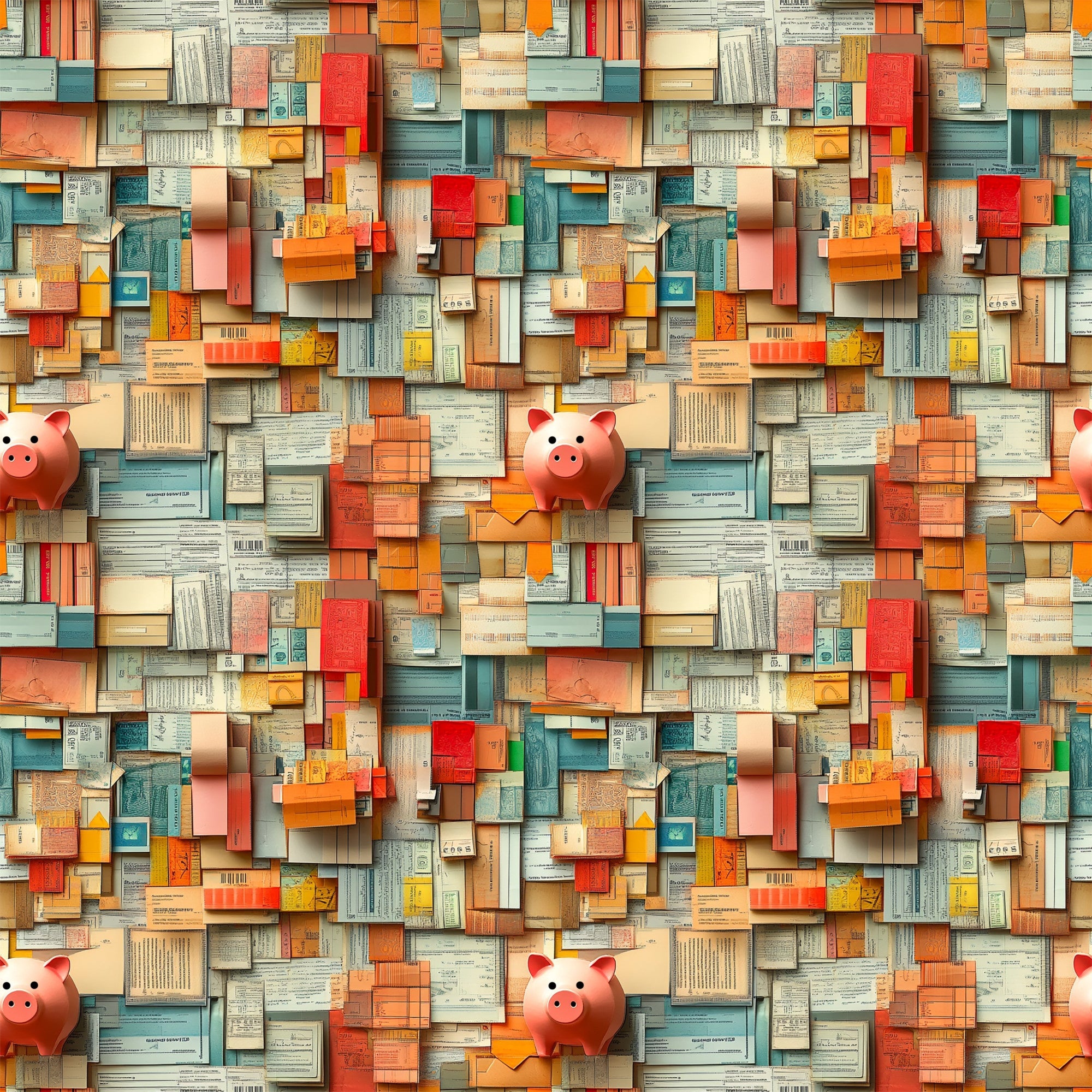 Piggy Bank Papers Pattern 6 Minky Fabric