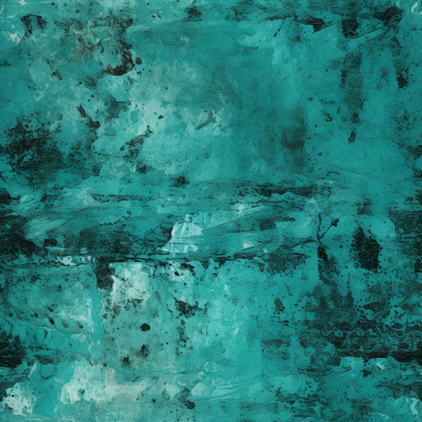 teal, turquoise, aqua, dark green, black, grunge pattern, distressed texture, weathered surface, abstract design, mottled finish, vintage look, aged appearance, rustic style, textured background,, fabric panel, moody atmosphere, industrial feel, worn effect, patina finish