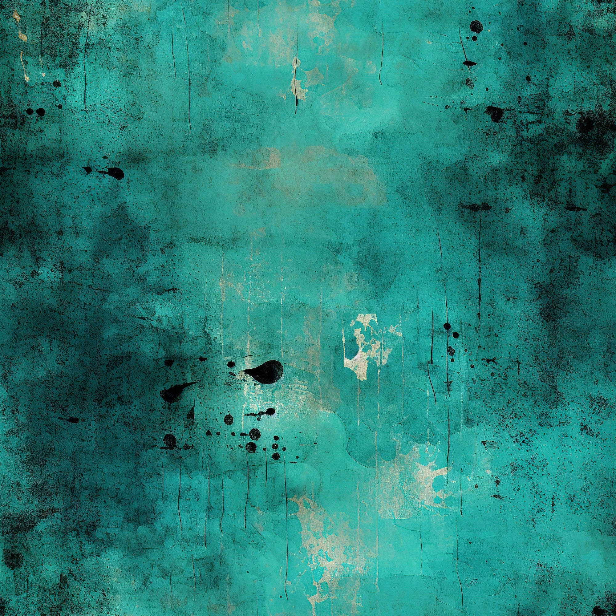 teal, turquoise, aqua, black, grunge, distressed, weathered, aged, vintage, textured, splattered, cracked, paint drips, abstract, moody, industrial,, fabric panel, worn surface, patina effect