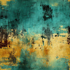 teal, turquoise, golden yellow, amber, black, brown, grunge pattern, distressed texture, weathered surface, abstract design, vintage style, aged appearance, peeling paint effect, rustic mood,, fabric panel, worn finish, industrial aesthetic, textured background, artistic surface