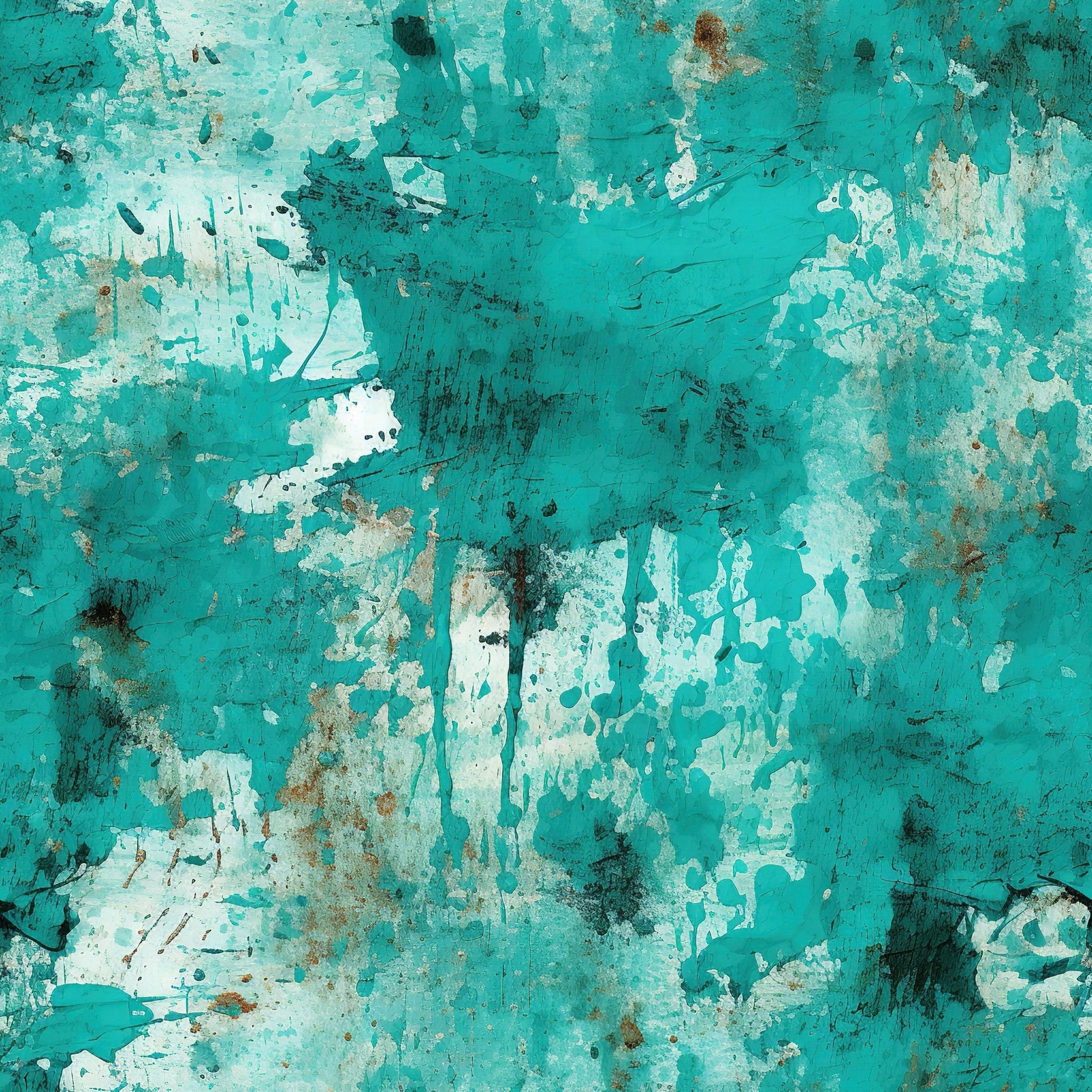 teal, turquoise, aqua, white, grunge pattern, distressed texture, weathered surface, peeling paint, abstract design, vintage style, rustic finish,, fabric panel, artistic splashes, aged appearance, textured background, modern grunge, crafting material, sewing fabric, contemporary art