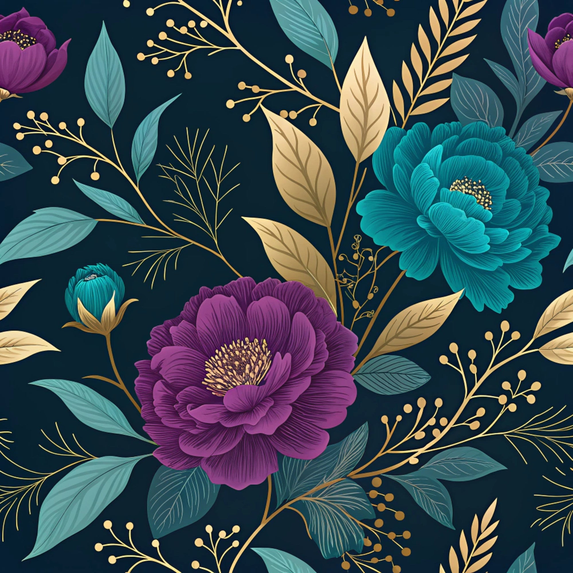Gilded Fuchsia Garden Pattern 10 Minky Fabric