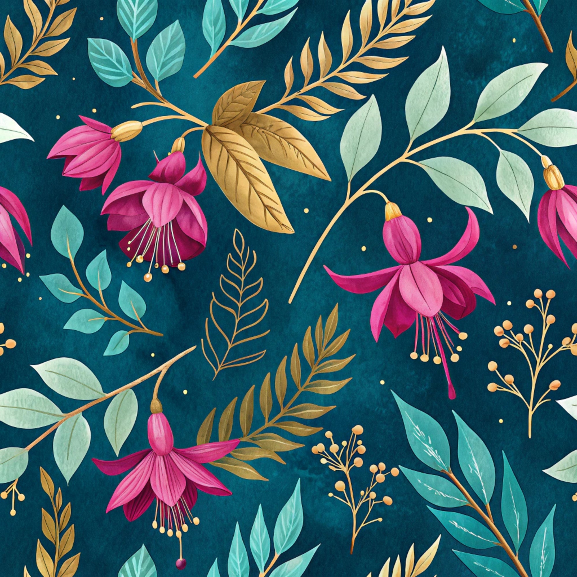 Gilded Fuchsia Garden Pattern 16 Minky Fabric