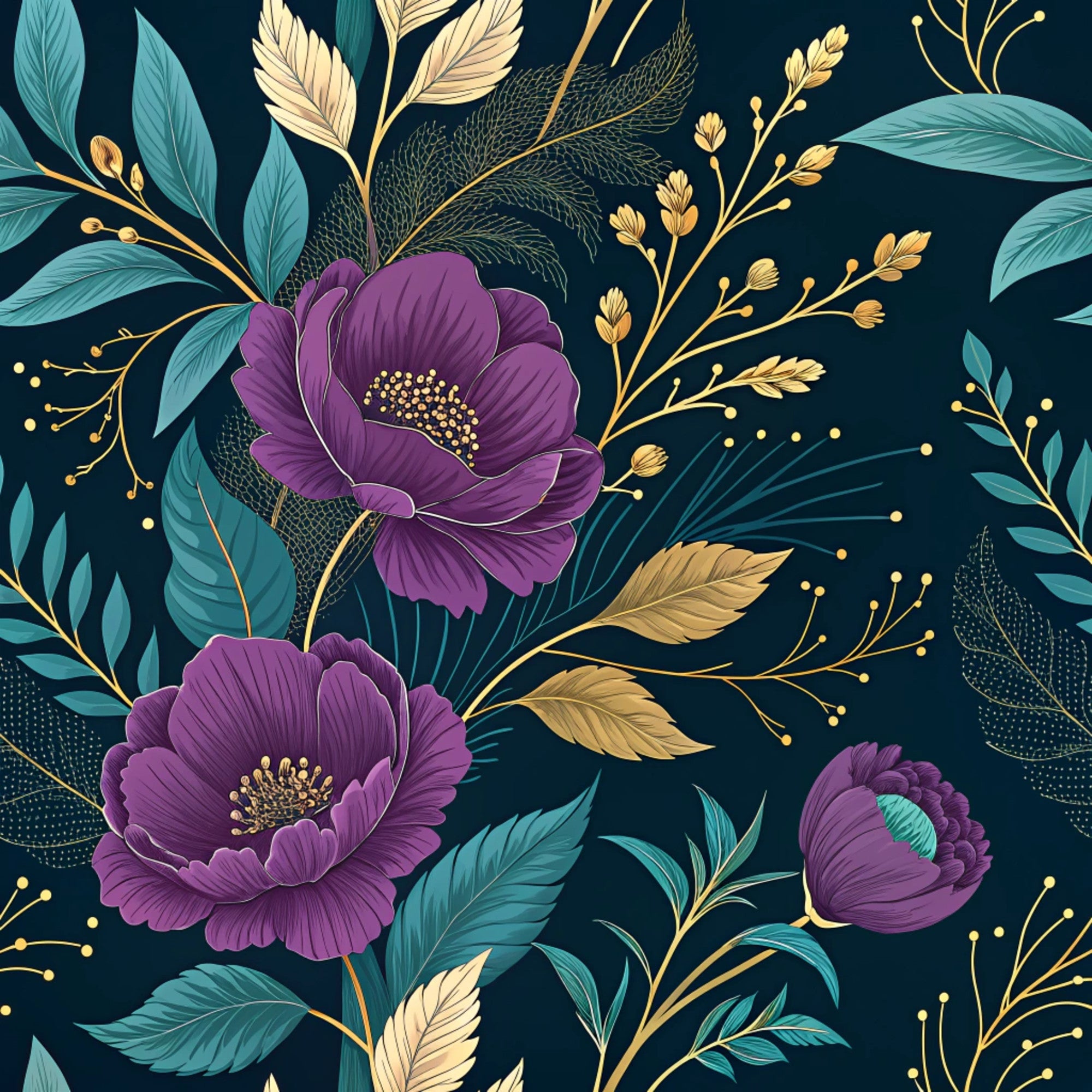 Gilded Fuchsia Garden Pattern 18 Minky Fabric