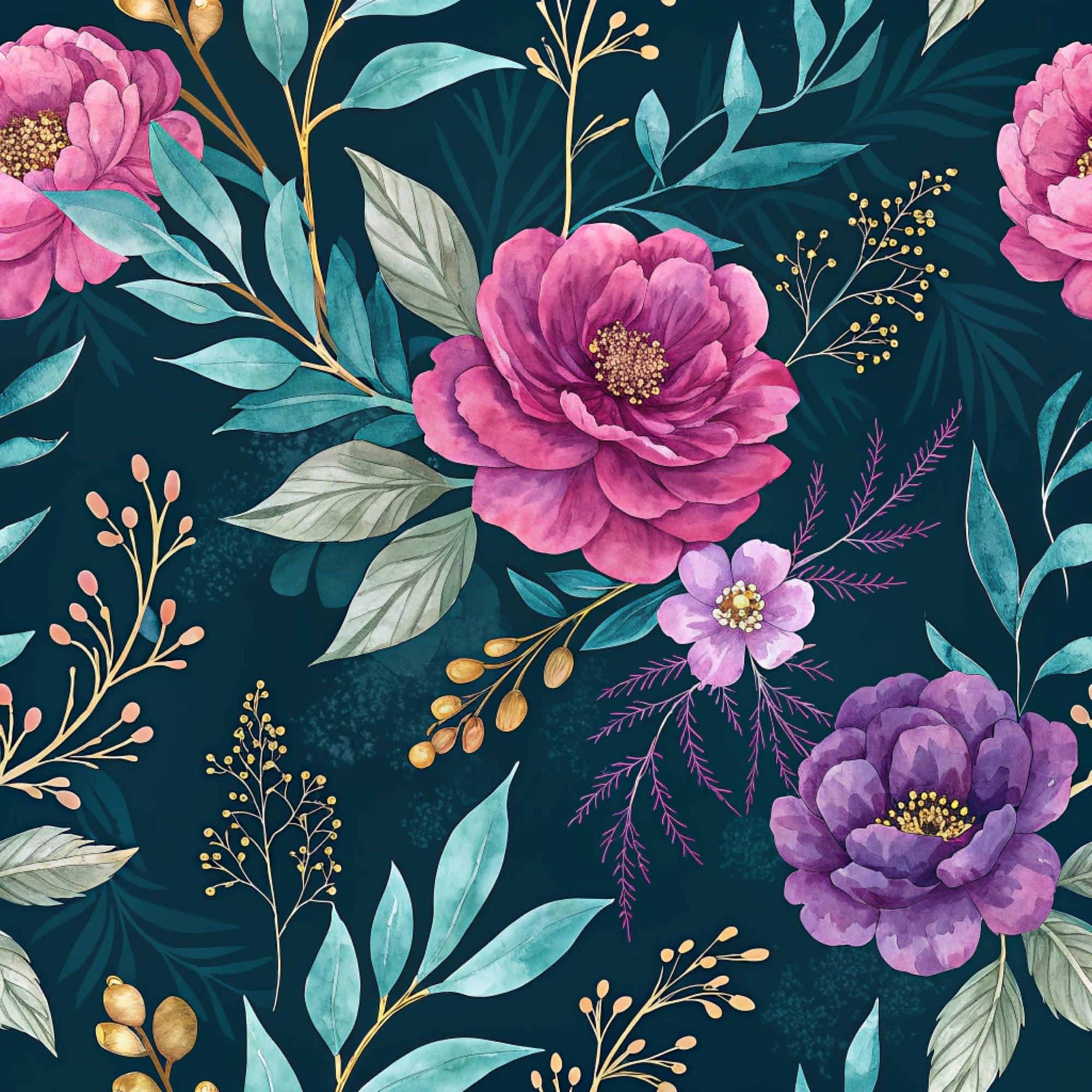 Gilded Fuchsia Garden Pattern 2 Minky Fabric