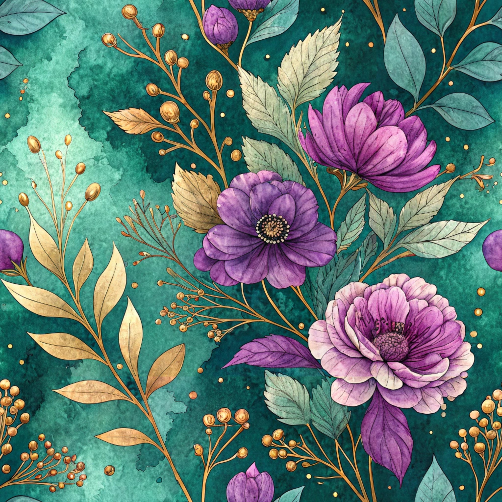 Gilded Fuchsia Garden Pattern 24 Minky Fabric
