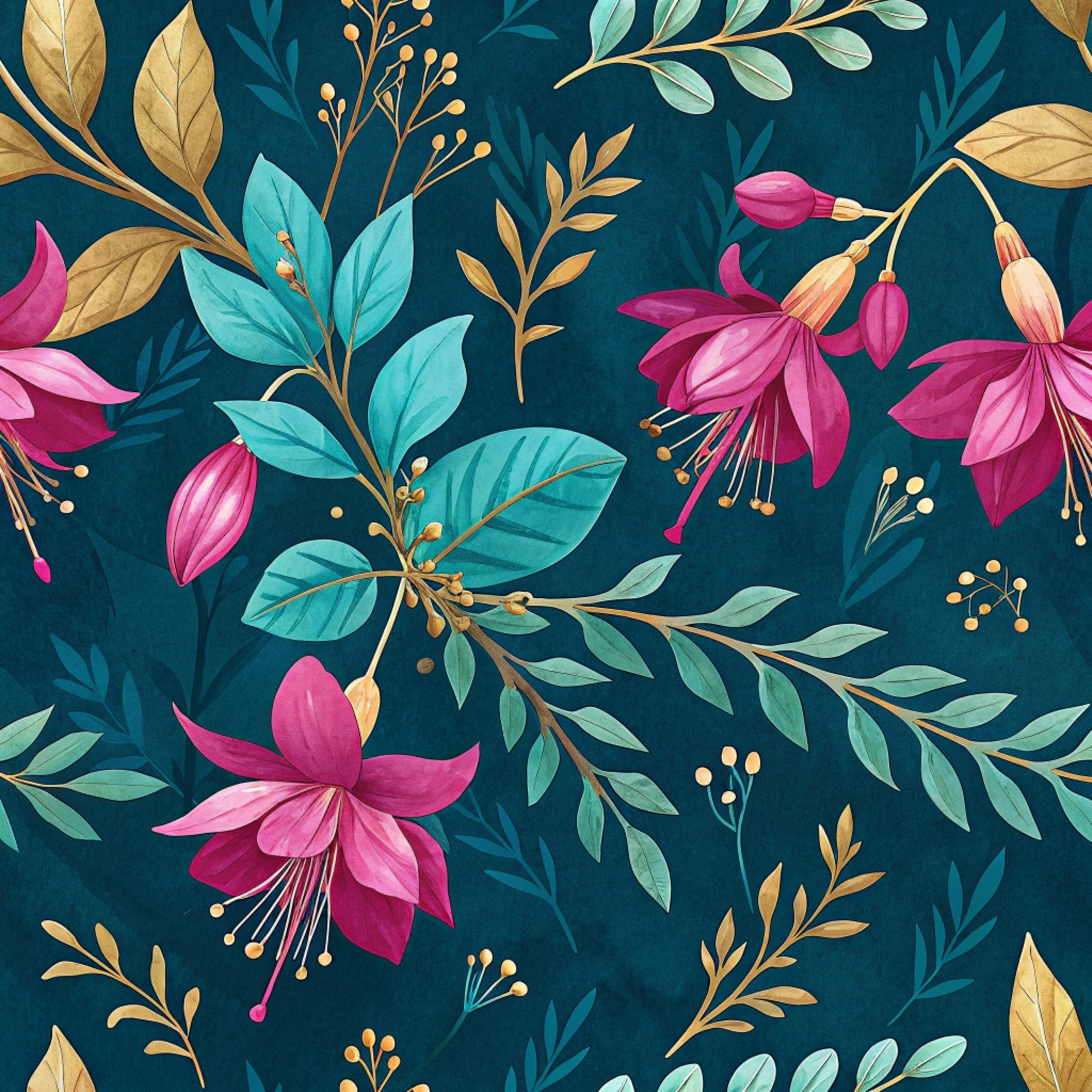 Gilded Fuchsia Garden Pattern 29 Minky Fabric