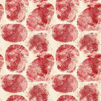 Red fingerprint pattern on a beige background, repeating in a grid formation.