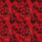 Red and black abstract pattern with swirling circular lines resembling fingerprints.