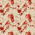 Pattern of red skull, brain, and splatter designs on a beige background.