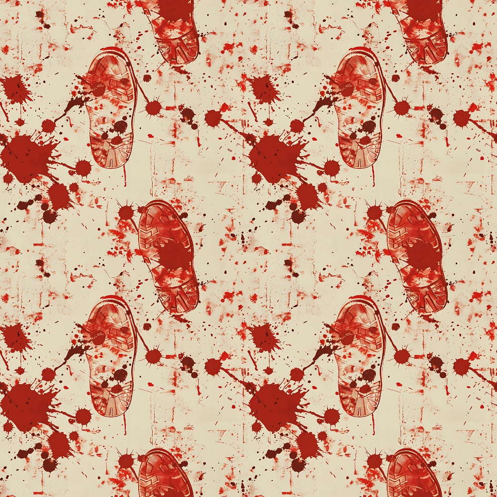 Pattern of red skull, brain, and splatter designs on a beige background.