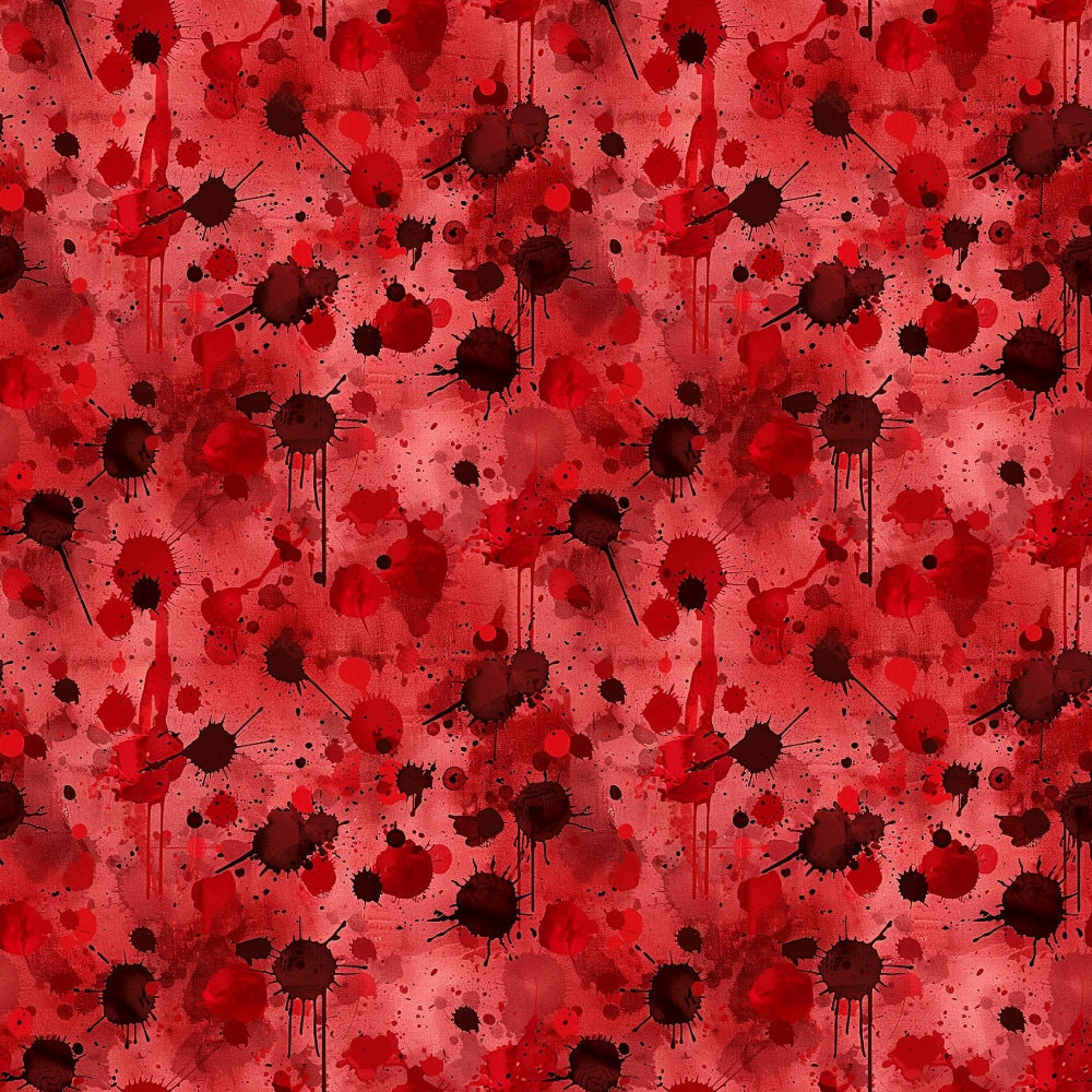 A pattern of red and black watercolor splatters on a textured background.