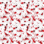 A white background with red paint splatters randomly distributed across the image, resembling abstract art.