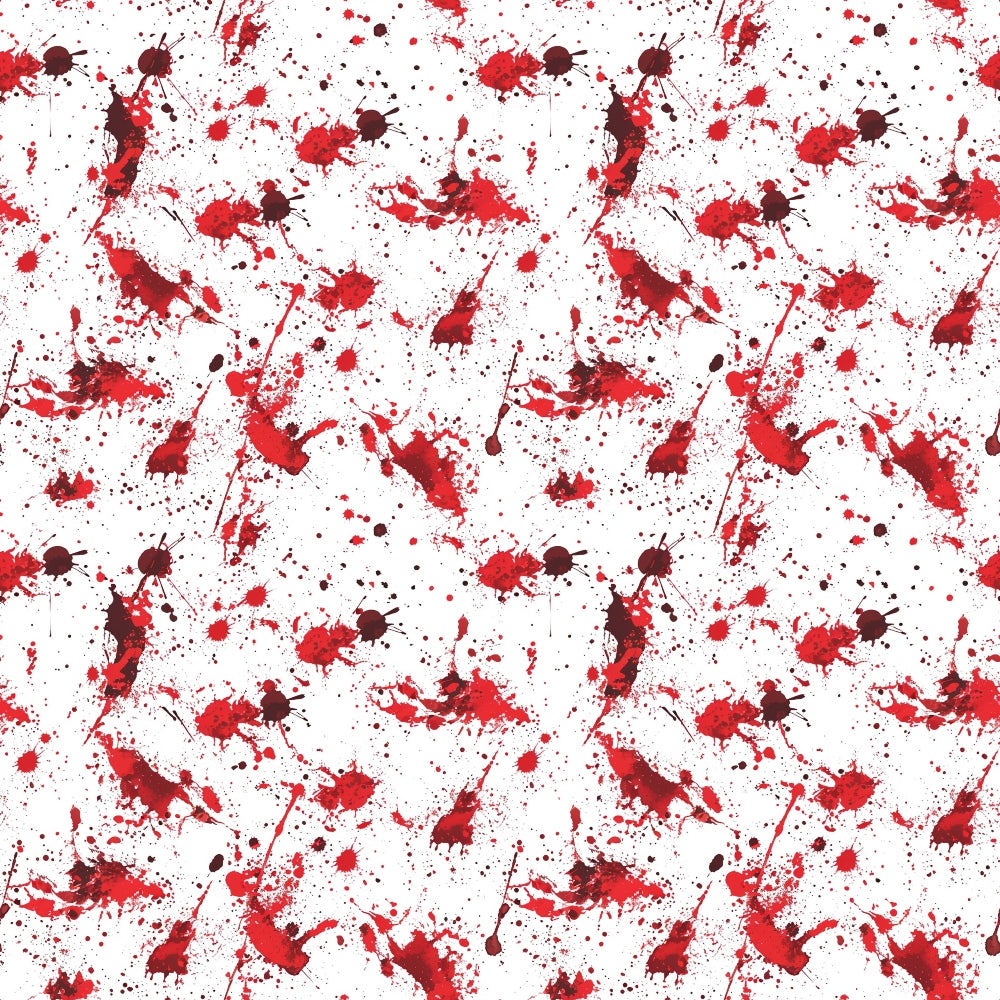 A white background with red paint splatters randomly distributed across the image, resembling abstract art.