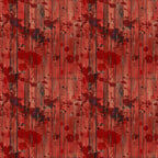 A wooden surface with vertical planks is heavily splattered with dark red paint, creating a stained and textured pattern.