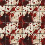 Pattern of red and dark stains resembling splatters on a series of connected square tiles.