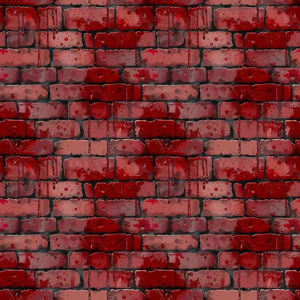 Pattern of red brick wall with dripping paint and dark stains.