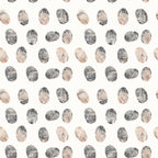Pattern of fingerprint shapes in black and sepia on a light background, arranged in rows and columns.