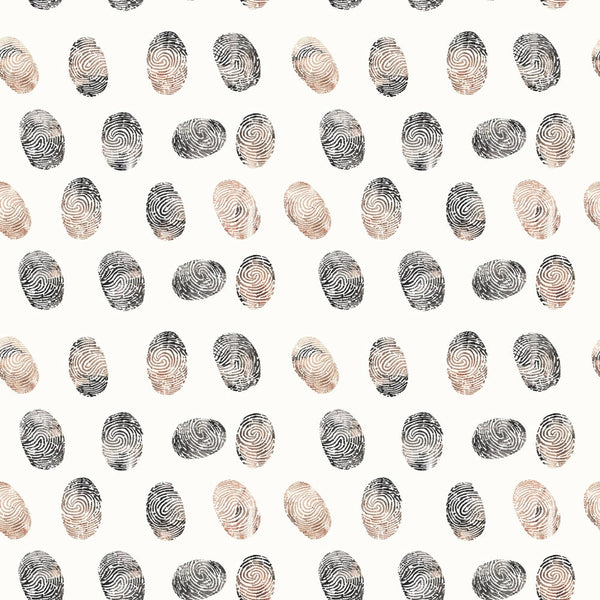 Pattern of fingerprint shapes in black and sepia on a light background, arranged in rows and columns.