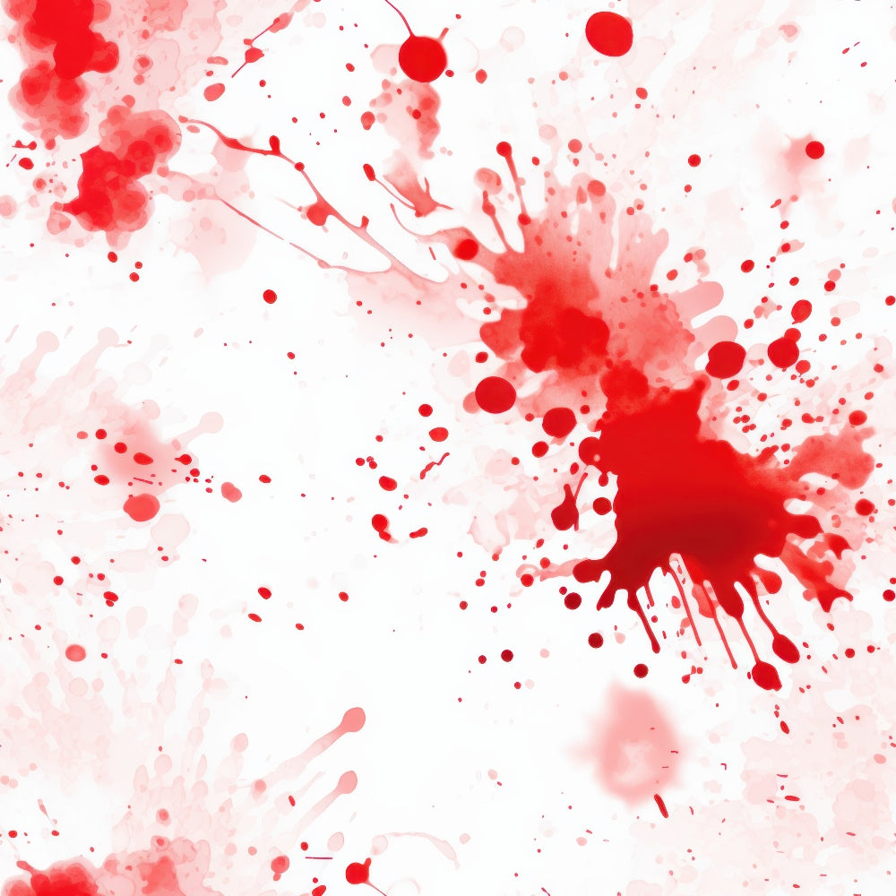 Abstract image of red ink splatters and drips on a white background.