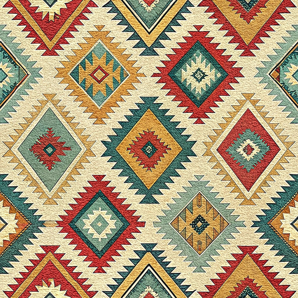 turkish kilim, geometric pattern, diamond motifs, southwestern style, tribal design, rust red, sage green, golden yellow, cream, teal blue, zigzag borders, ethnic pattern,, fabric panel, native american inspired, chevron details, earthy tones, folk art, repetitive motifs, angular shapes
