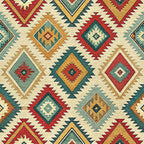 turkish kilim, geometric pattern, diamond motifs, southwestern style, tribal design, rust red, sage green, golden yellow, cream, teal blue, zigzag borders, ethnic pattern,, fabric panel, native american inspired, chevron details, earthy tones, folk art, repetitive motifs, angular shapes