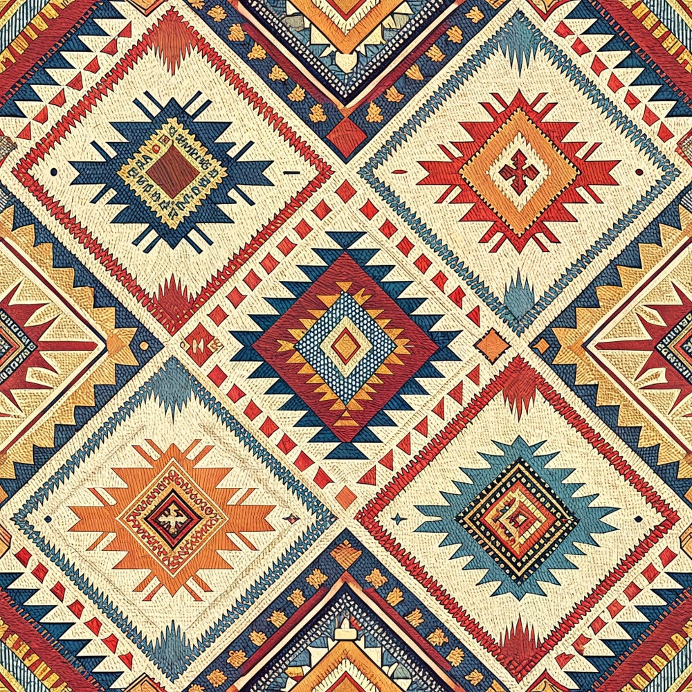 turkish kilim, geometric patterns, diamond motifs, star designs, burgundy red, navy blue, cream beige, orange rust, tribal patterns, southwestern style, ethnic designs,, fabric panel, intricate borders, medallion motifs, earth tones, woven appearance, folk art, ornamental designs, decorative elements