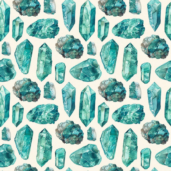 Pattern of various turquoise crystals on a light background.