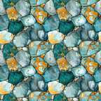 Abstract pattern with hexagonal shapes in teal, gray, and orange tones, resembling a mosaic or stained glass texture.