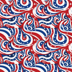 red, white, blue, patriotic, swirls, stars, flowing ribbons, abstract waves, american flag colors,, fabric panel, dynamic movement, curving stripes, celestial stars, independence day, july 4th, spiraling design, seamless pattern, cotton fabric, patriotic theme