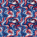 red, white, blue, navy blue, swirls, flowing lines, stars, patriotic pattern, wavy stripes, american flag colors,, fabric panel, fourth of july, independence day, curvy design, dynamic movement, repeating pattern, textile design, sewing material, crafting fabric
