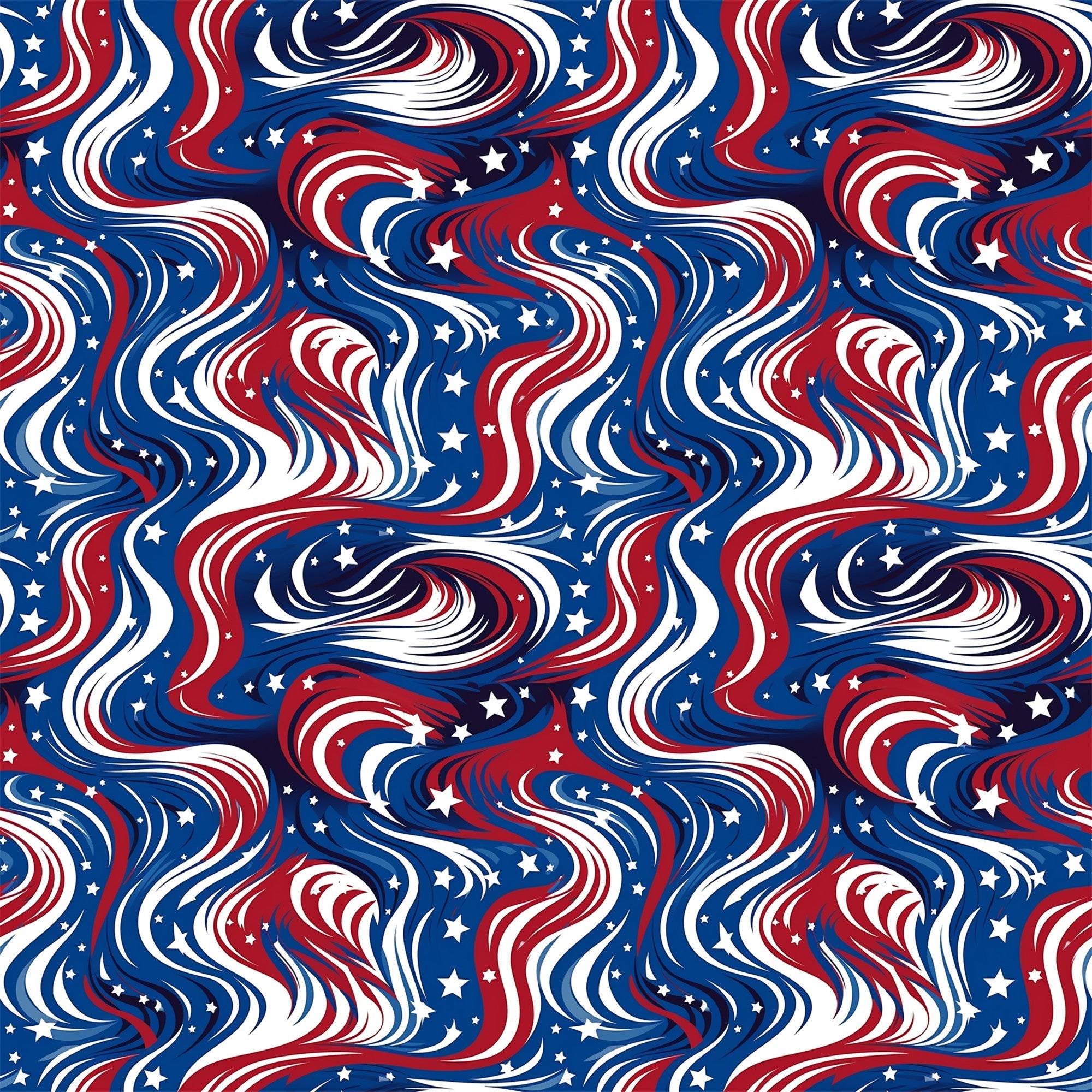 red, white, blue, navy blue, swirls, flowing lines, stars, patriotic pattern, wavy stripes, american flag colors,, fabric panel, fourth of july, independence day, curvy design, dynamic movement, repeating pattern, textile design, sewing material, crafting fabric