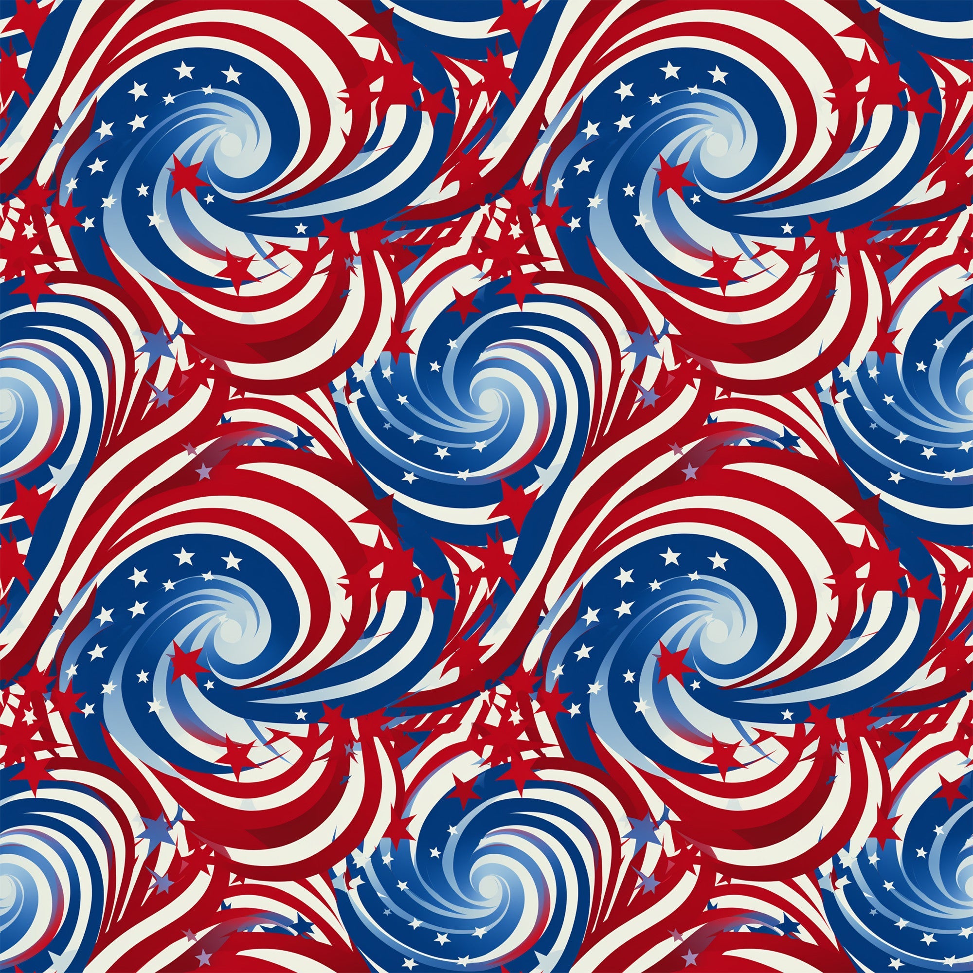 red, white, blue, patriotic swirls, spiral pattern, stars, american flag colors, dynamic swirls, whirlwind design,, fabric panel, fourth of july, memorial day, patriotic theme, repeating pattern, flowing spirals, star spangled, red white blue swirls, cotton fabric, geometric swirls