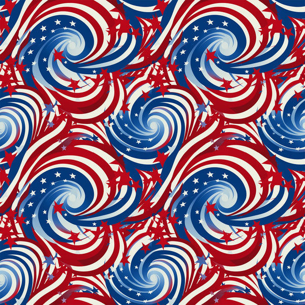 red, white, blue, patriotic swirls, spiral pattern, stars, american flag colors, dynamic swirls, whirlwind design,, fabric panel, fourth of july, memorial day, patriotic theme, repeating pattern, flowing spirals, star spangled, red white blue swirls, cotton fabric, geometric swirls