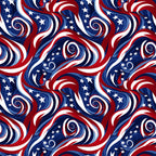 red, white, blue, navy blue, swirls, spirals, stars, patriotic, american flag colors, flowing ribbons, wavy stripes,, fabric panel, dynamic movement, circular patterns, fourth of july, memorial day, veterans day, cotton fabric, repeating pattern, festive design