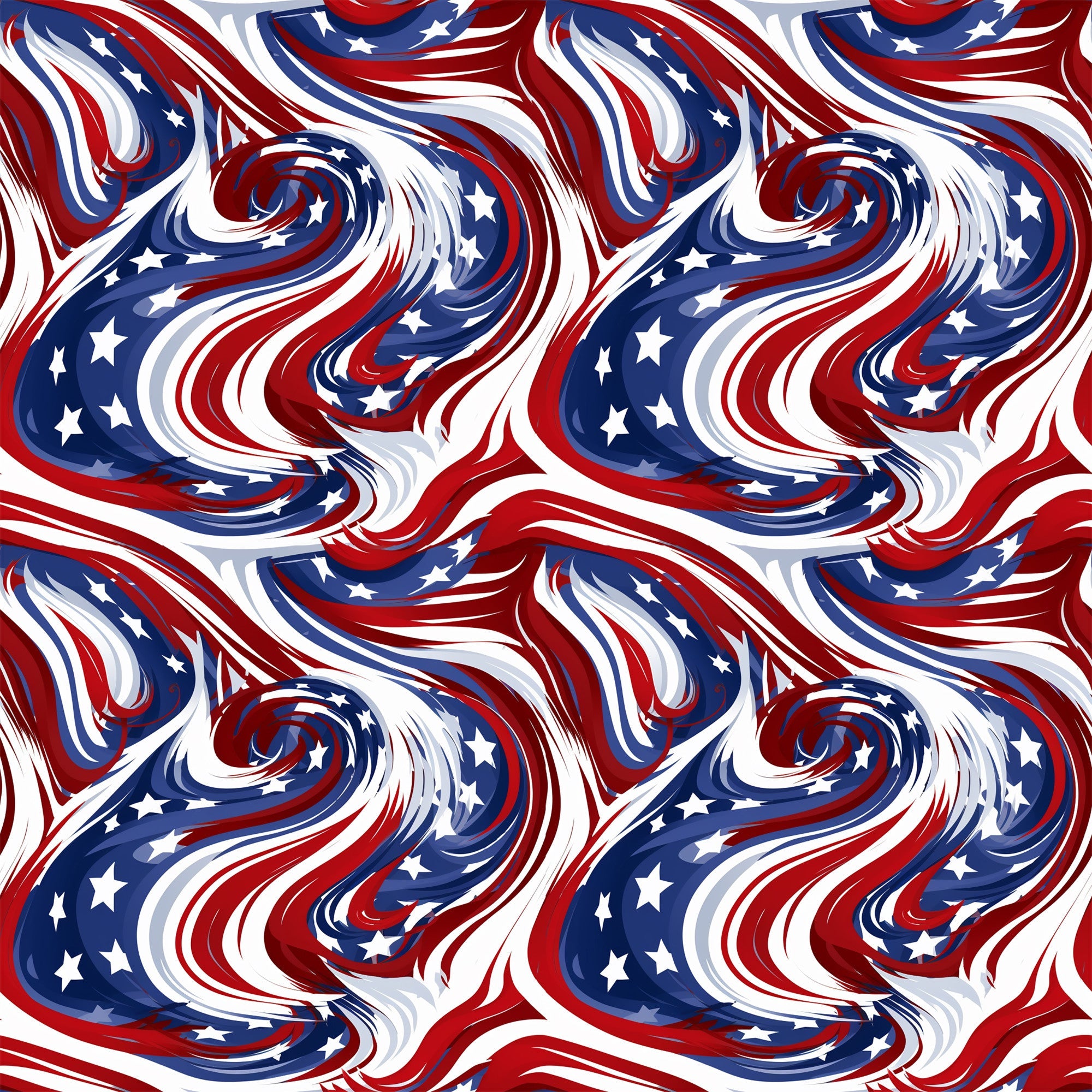 red, white, blue, patriotic swirls, flowing patterns, star motifs, abstract waves, marbled design,, fabric panel, american flag colors, dynamic movement, swirling textures, independence day, fourth of july, patriotic theme, cotton fabric, repeating pattern, fluid design