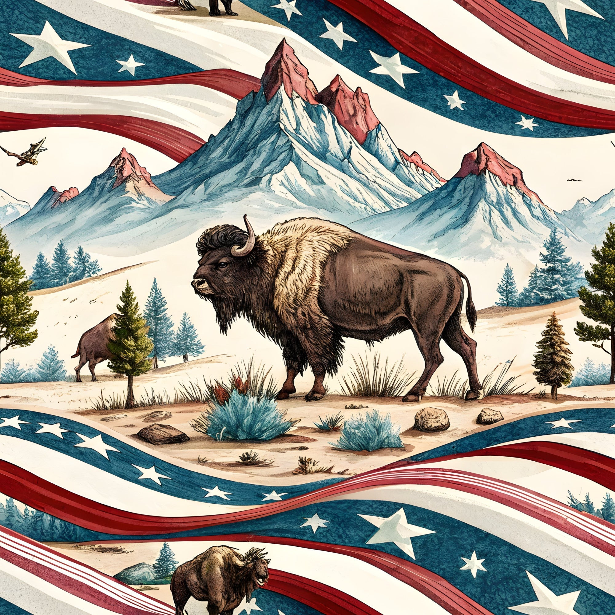 USA Patriotic Wildlife Pattern 3 Minky Fabric