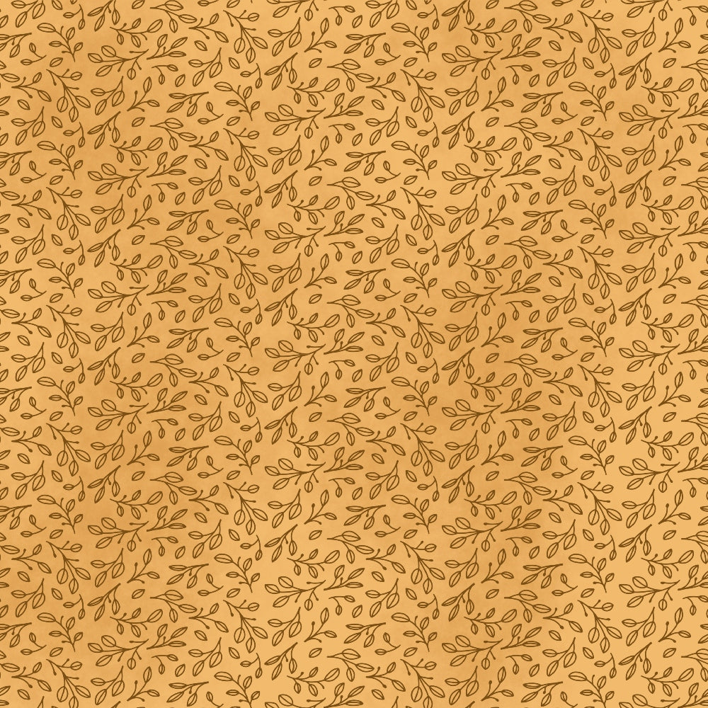Seamless pattern with delicate brown leaf vines on a light brown background.
