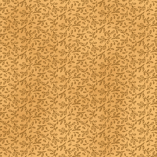 Seamless pattern with delicate brown leaf vines on a light brown background.