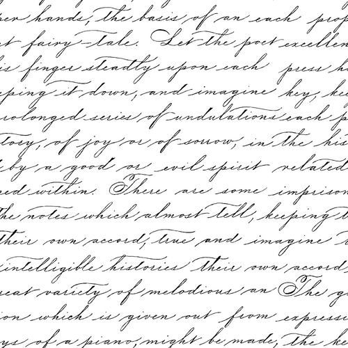 Handwritten cursive text on a white background, featuring a continuous flow of words with elegant loops and swirls.