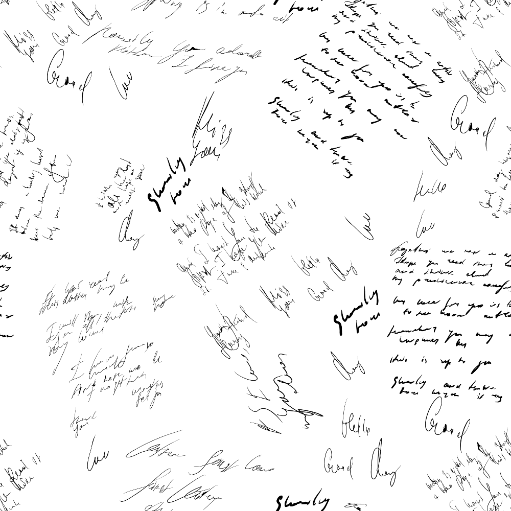 Scattered handwritten notes and signatures on a white background, varying in size and orientation.