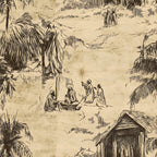 vintage nativity, biblical scene, sepia toned, beige, tan, brown, engraving style, religious imagery, palm trees, desert landscape, shepherds, wise men, manger scene, star of bethlehem,, fabric panel, christmas theme, holy family, antiqued appearance, line art illustration